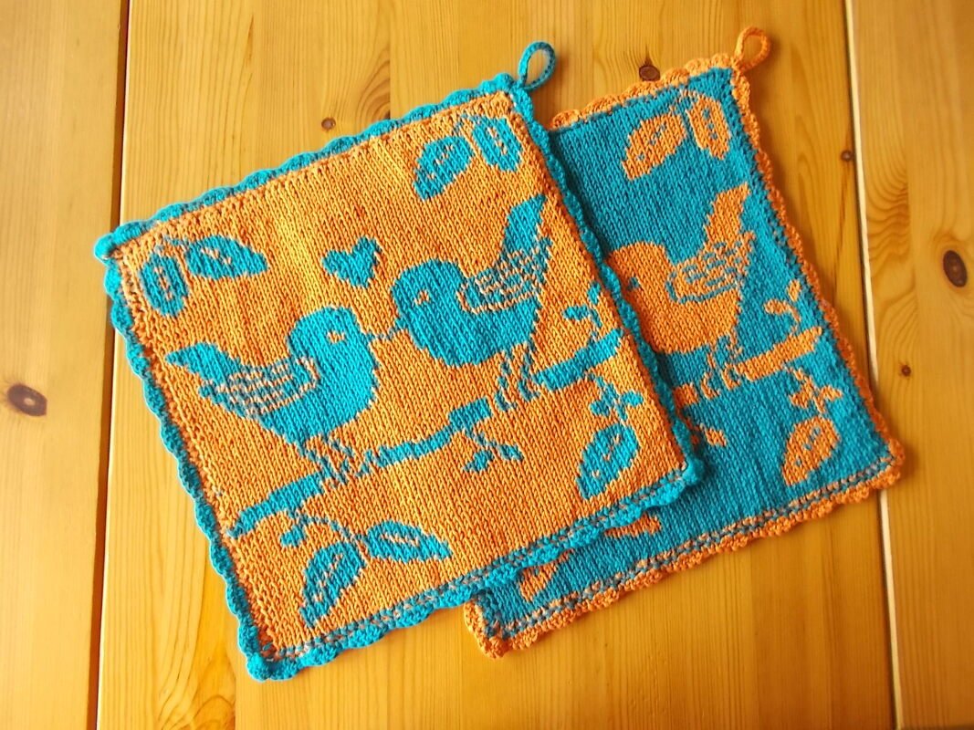 Double Knitting Pattern Dishcloth / Washcloth &quot;Love Birds&quot;