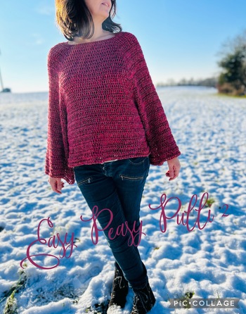 Superschöner Pullover, den ich auf meine Größe (L) angepasst habe. Verbrauch: 2x1000/4, 8-fädig gehäkelt mit NS 6.
Meine Arbeit, mein Foto.