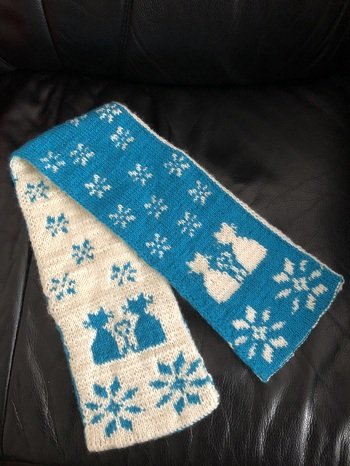 Hab den Schal ohne den Schlitz gestrickt.
Kleine Fehler haben sich eingeschlichen.