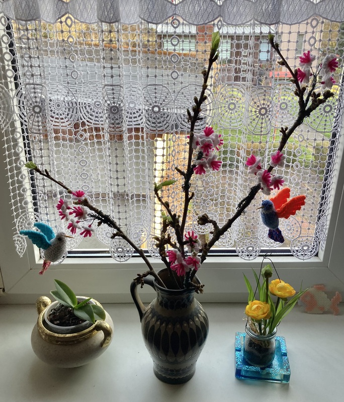 Kleine Vögel Dekohänger Blumenstecker - einfach aus Wollresten