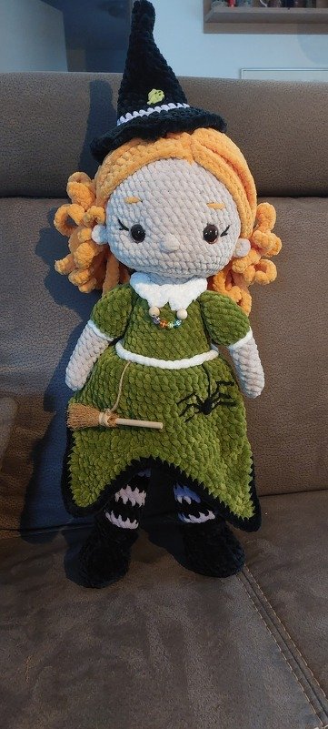 Crochet pattern witch, cute Halloween doll amigurumi