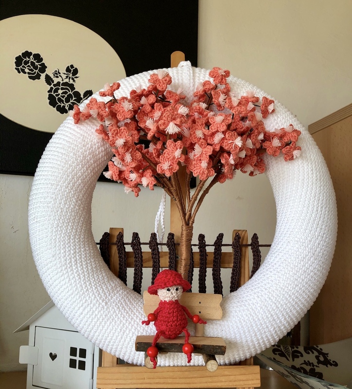 Crochet pattern cherry blossom door wreath