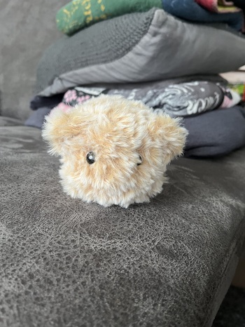 Dieses Flauschegarn ist absolut ätzend zum Häkeln, habe aber einiges davon günstig im Secondhand-Shop gefunden und kurzerhand für meine Freundin ihren kleinen Liebling gehäkelt. Und sie ist super happy