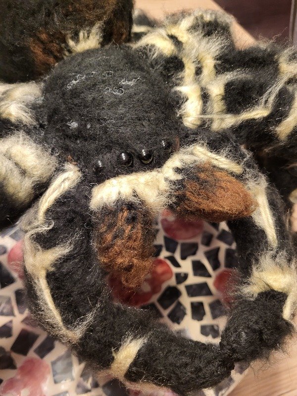 Crocheted Zebraknee Tarantula. Amigurumi pattern.