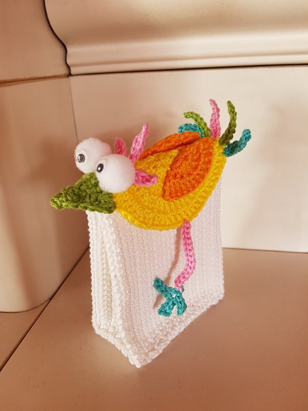 Geschenk-Tüte Gutschein-Tasche Bunter Vogel - einfach aus Wollresten