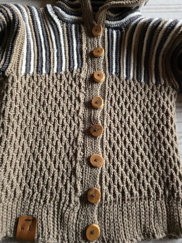 Jacket for babies/children "Rick", size 0 m.- 6 y. (vertical crochet)