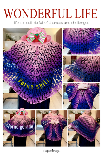 Habe mich für ein paar Umwandlungen entschieden. Kordel im Halsbereich durchgezogen und mit Quasten versehen. So sieht es auch gleich anders aus, wenn man die gerade Seite vorne hat.
Bobbel Azalee/1,5 davon verwendet. Der Abschlussrand sollte nicht zu gell werden.