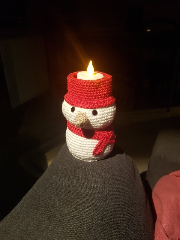 Teelichthalter - Schneemann - Häkelanleitung