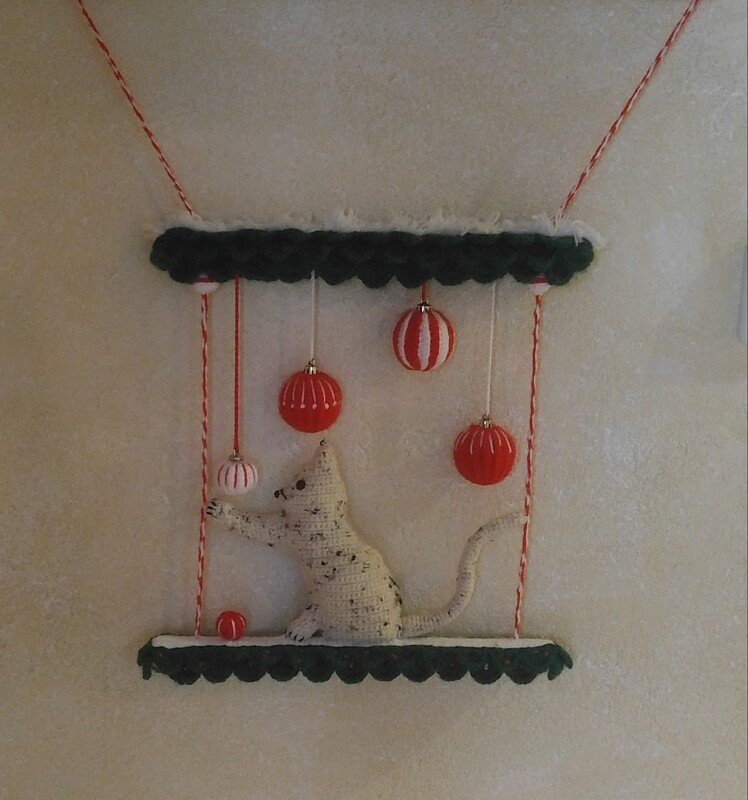 Little chubby Christmas cat - hanging decoration for doors &amp; walls