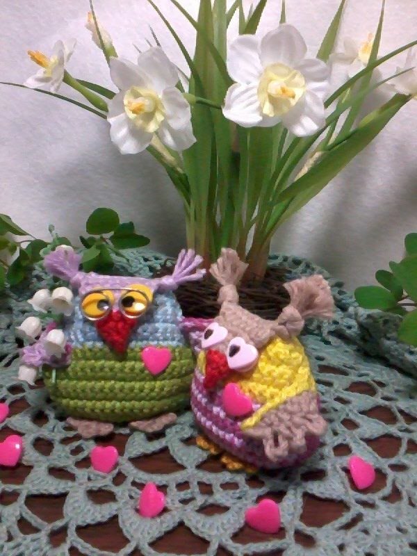 Eulen häkeln - Schlüsselanhänger Häkelanleitung - Verliebte frühlings Eule