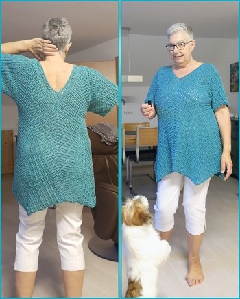 Bei mir ist eine Tunika aus dem Sommerkarl geworden. Ich habe mit einer 3fach-Wunschwicklung und 3,5er Nadeln gestrickt.