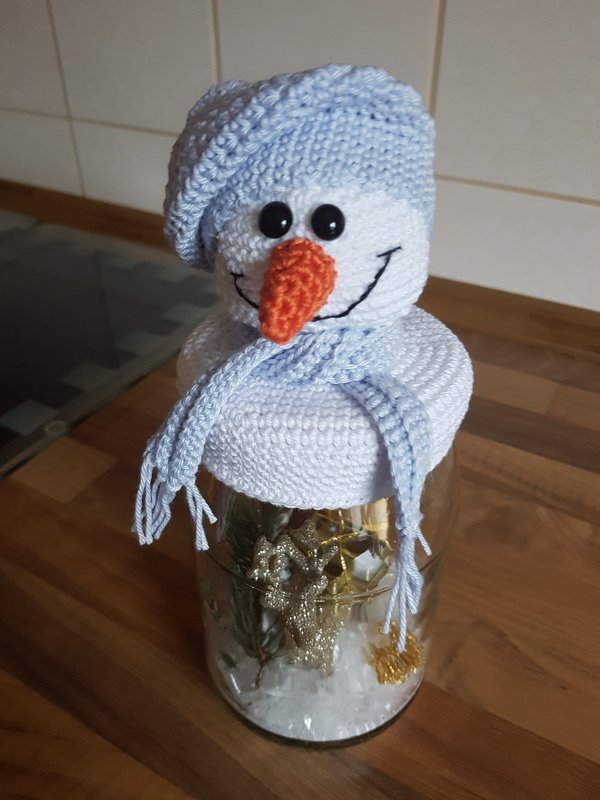 Häkelanleitung Schneemann Bonbonglas