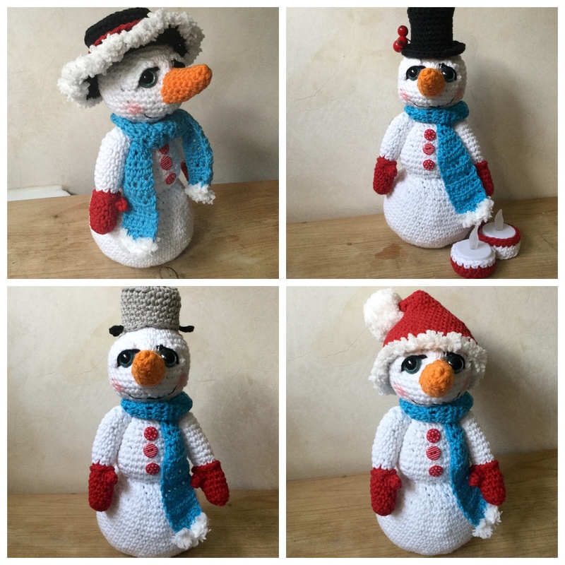 Häkelanleitung Schneemann groß- mit 4 verschiedenen Hüten und Teelichthalter