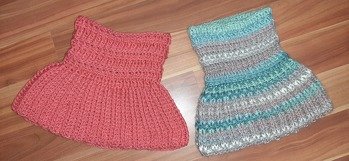 Danke liebe Petra, deine Anleitungen sind unkonventionell, aber super nachzuarbeiten. Der Schalkragen hat mir schon gute Dienste geleistet. Beide Wollarten von Action, Nadel jeweils 4er.