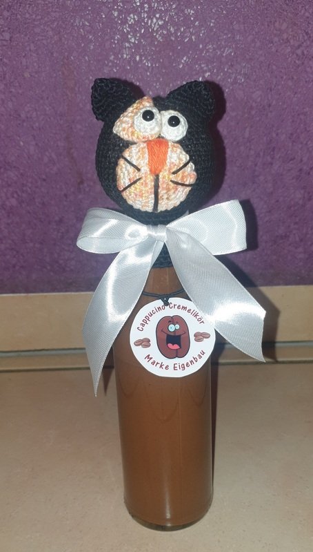 Flaschen Katzenkopf Häkelanleitung