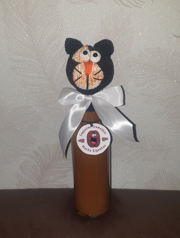 Flaschen Katzenkopf Häkelanleitung