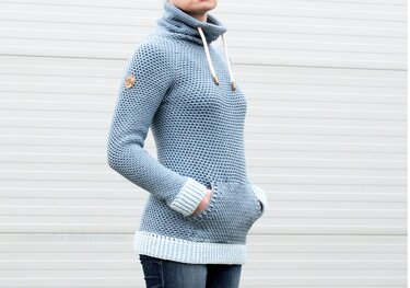 Hoody "Jeans", Size S-XXL, Raglan, seamless, PDF + Link to video - Crochet