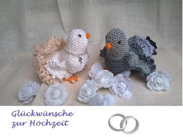 Tauben als Tauf- Hochzeitsgeschenk,  - Häkeln