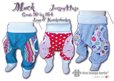 Muck E-Book Jerseyhose Pumphose für Kids mit 3D Taschen Unisex in 10 Größen 50/56-158/164 Nähanleitung & Schnittmuster von firstloungeberlin