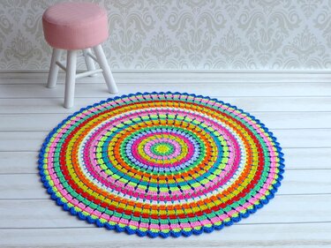 Häkelanleitung Runder Teppich Kunterbunt in 2 Größen - Häkeln