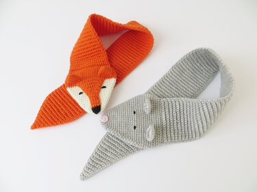 Häkelanleitung, Kinderschal mit Tiermotiv 'Fuchs' und 'Maus'