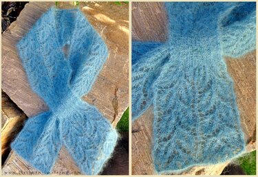 Hellblauer, flauschiger Ajour‑Schal mit filigranem Lochmuster