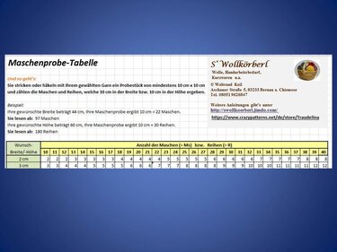 ABLESEN anstatt Rechnen - PDF-Tabelle f&uuml;r's Stricken und H&auml;keln