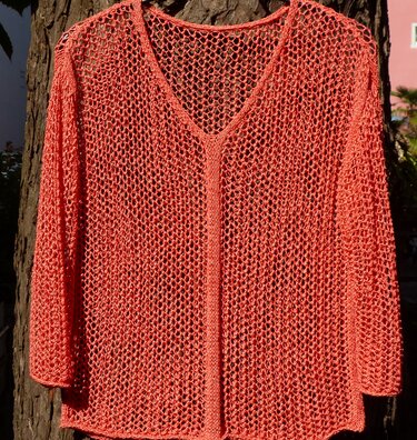 Baumwoll- Netzpulli mit 3/4 Ärmeln Gr.38(40)42/44 gestrickt - Stricken