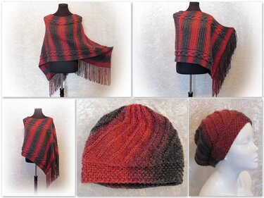 Knitting pattern set, bundle poncho Siria and hat Beria