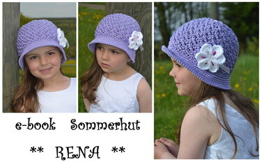 - RENA - Sommerhut mit Blüte gehäkelt, alle Größen ab 34 cm - 61 cm Kopfumfang - Häkeln