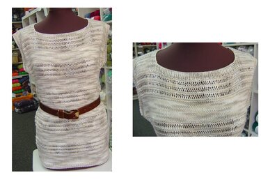 Ärmelloses gestricktes Damen-Top in Creme auf Schneiderpuppe mit horizontalem Lochmuster