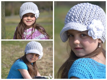 - TIA - Newsgirl-Hat mit Blume häkeln, für alle Größen, Ballonmütze, Dachmütze, Schirmmütze