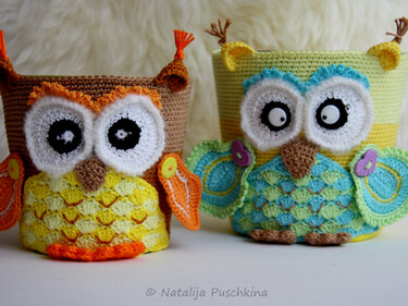 H&auml;kelanleitung f&uuml;r Stabile K&ouml;rbchen 'Eule'  - Häkeln