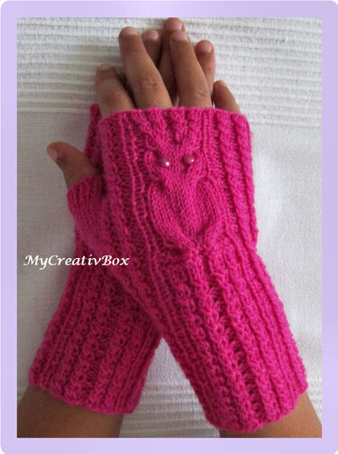 Handstulpen/Pulswärmer "Eulentanz" für Erwachsene gestrickt