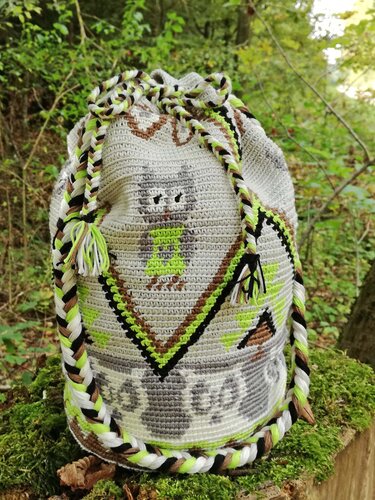 Häkelanleitung Mochila Beuteltasche Rucksack *EULEN*