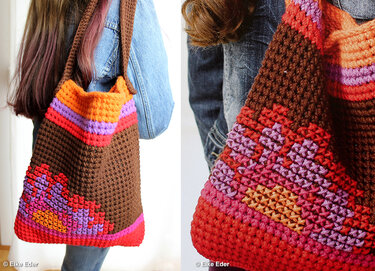 Tasche häkeln Umhängetasche Shopper mit aufgesticktem Blumenmotiv PDF