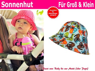 Sommerhut/Sonnenhut für Kinder, Babys und Erwachsene - Schnittmuster & Nähanleitung