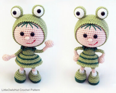 118 Crochet Pattern - Girl doll in a frog outfit - Amigurumi Pdf file by Stelmakhova Cp