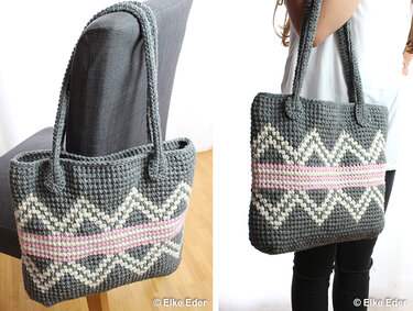 Häkelanleitung Tasche Shopper in Grau, Weiß und Rosa