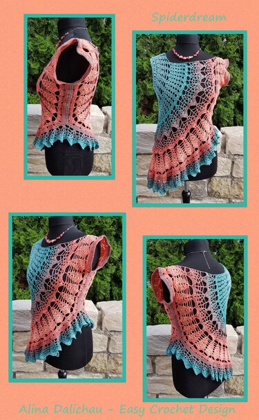 Ärmelloses gehäkeltes Damen-Top in Türkis
Pfirsich mit Lochmuster auf Schneiderpuppe