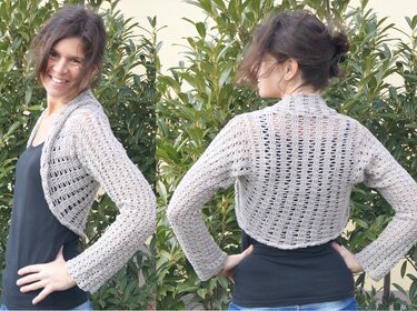 Bolero Klassik, Größe 36 - 42, mit Knüpfanleitung für Bindeband - Häkeln