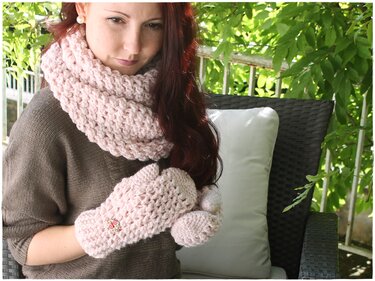 Häkelanleitung, Set Loop und Fäustlinge "Rosa Träumchen" Alle Größen