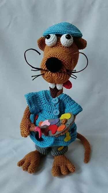 Seppl das bayrische Wiesel, im Maler-Outfit, Häkelanleitung