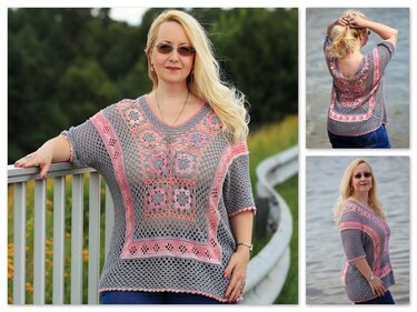 Häkelanleitung Tunika häkeln, Shirt häkeln, Top mit Blumenmuster häkeln Flower Power - Bild 2