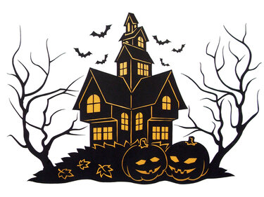 Fensterbild für Halloween – Geisterhaus – Bastelvorlagen und Anleitung - Basteln