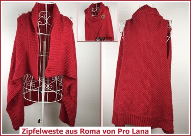 Zipfel-Weste in Rot aus ROMA von PRO LANA - Stricken