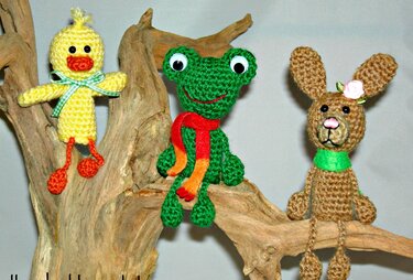Baumelbeine-Fingerpuppen Teil 1, Frosch Hase Ente, Häkelanleitung als PDF