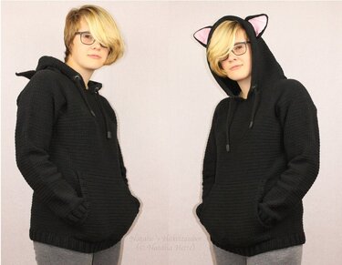 Hoodie with cat ears for adults, S-XXL (raglan, basic jumper) - Crochet