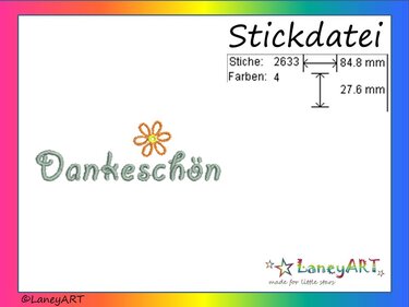 Stickdatei "Dankeschön" Pes Format (Deco, Brother, Babylock) - Sticken