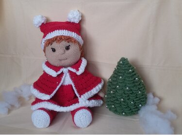 Häkelanleitung Puppenkleidung, Niko das Weihnachtsmädchen